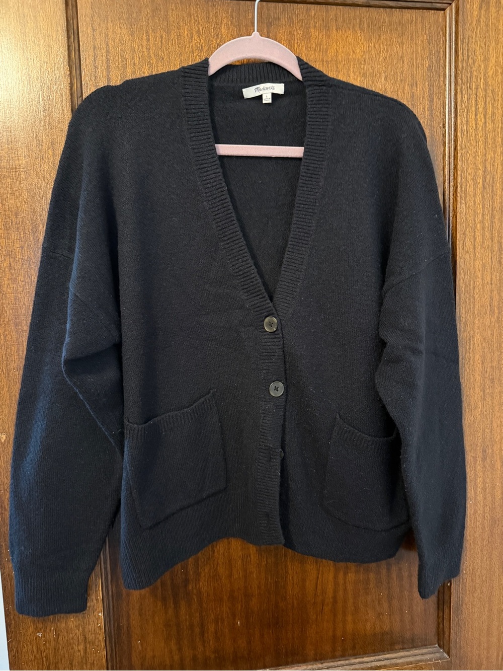 Madewell Black V-Neck Button Cardigan with Patch Pockets